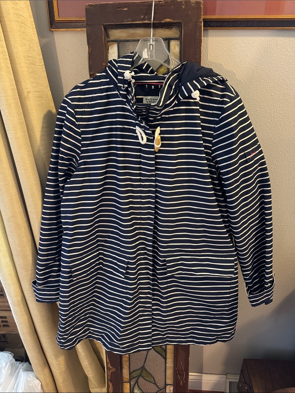 Joules Navy and White Striped Waterproof ‘Right as Rain’ Rain Jacket